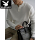 Playboy (PLAYBOY) autumn and winter thick waffle henley sweater men's long-sleeved casual loose black sweater wool sweater versatile gray 2XL