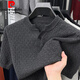 Pierre Cardin Textured Twist Striped Sweater Men's Light Mature Henley Collar Knitted Short-Sleeved T-Shirt Men's 2025 Autumn Casual T-shirt Oatmeal Gray XL