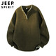JEEP SPIRIT Jeep American style lazy style sweater men's autumn and winter Henley collar casual sweater jacket oatmeal gray XL