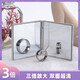 Rose cosmetic mirror with magnifying small mirror, high-definition flip-top portable mirror, portable small mirror, LED folding mirror, portable square pink (one side is normal and the other is magnifying)