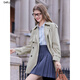Betu Women's 2025 Autumn New Windbreaker Color Matching Design Belt Waist Mid-Long Jacket Women 2508T62 Bean Green L