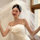 Fan Sheng Yu's veil, white wedding certificate, wedding registration, proposal, fluffy veil, small bow, pearl headdress, photo shoot, forest style princess veil, bow pearl veil - 80cm