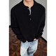 Pugos Henry collar half turtleneck sweater for men in autumn trendy American loose sweatshirt jacket lazy style high-end sweater black XL