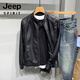 JEEP SPIRIT motorcycle leather jacket for young men spring new Korean version trendy slim handsome versatile stand collar riding leather jacket black L recommended weight 100-115Jin Jin equals 0.5 kg