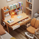 Huixun solid wood children's study table liftable elementary school desk modern simple writing desk home desk chair set pink and white #desk + bookshelf 100cm*60cm*75cm total height 135cm