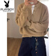 Playboy (PLAYBOY) old money style Henry collar sweater men's winter cleanfit retro POLO sweater lazy bottoming shirt black high quality XL