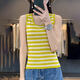 Contrast striped camisole plus size women's 2024 summer new design round neck chic sleeveless sweater bright yellow stripes M
