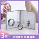 Rose cosmetic mirror with magnifying small mirror, high-definition flip-top portable mirror, portable small mirror, LED folding mirror, portable square pink (one side is normal and the other is magnifying)