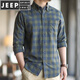 JEEP SPIRIT spring and autumn long-sleeved shirt plaid cotton shirt men's casual flannel base shirt young men's regular style 42