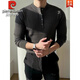 Pierre Cardin black Henry collar long-sleeved T-shirt men's spring and autumn American retro round neck sweater with versatile striped men's knitted black M