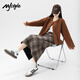 MJ STYLE woolen plaid skirt women's 2025 new spring and autumn high waist slimming slit hip mid-length skirt Khaki L