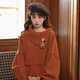 Mori Girl Tribe Lazy Style Autumn and Winter Cute Bear Design Sweater Women's 2025 New Loose Pullover Sweater Caramel Brown S Model Size