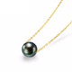 Lihu Tahitian black pearl necklace 925 silver Lutong single pearl pendant nearly perfect circle 45cm pin gold chain 8-9mm