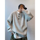 Kerimcoro Sweater Men's 2025 Autumn and Winter Henley Collar Button Retro Versatile Heavyweight Light Gray Lazy Style Knitted Sweater Gray XL