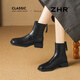 ZHR square toe short boots for women 2025 winter new style plus velvet style small short boots thin boots BL663A black 38