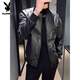 Playboy Baseball Collar Thickened Warm Leather Jacket Men's Slim Autumn and Winter Short Retro Youth and Middle-aged Leather Jacket Autumn and Winter Black Velvet Winter Velvet Thickened L Small