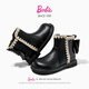 Barbie Girls' Boots Winter Children's Short Boots Snow Boots Plush Small Leather Shoes Princess Shoes Martin Boots DA7023 Black 30