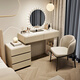 Gu Jialian solid wood cream style dressing table and drawer integrated bedroom 2025 new modern simple dressing table with light luxury feeling white-three drawer cabinet 80CM dressing table + cabinet + crystal mirror + round pier stool