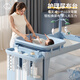 Trimigo crib multi-functional mobile splicing newborn bed with changing table fence bed essential artifact baby rocking bed Nhayu Sky Blue Free installation + one-button opening and closing + multi-function changing table + mosquito net + mattress + storage basket + bed bell