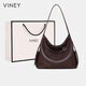 Viney cowhide tote bag women's bag large capacity crossbody bag shoulder birthday gift for girlfriend and wife brown high-end practical brand armpit bag fashionable light luxury versatile commuting casual bucket bag