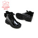 Fuluo Mi Girls Martin Boots Spring and Autumn Sweet and Fashionable Princess Boots Little Girls Versatile Black Short Leather Boots Shadow Black 35