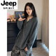 JEEP SPIRIT herringbone pattern American Henry collar sweatshirt men's autumn heavy houndstooth long-sleeved t-shirt polo inner layering shirt gray V-neck M (100-115Jin Jin equals 0.5kg)
