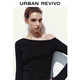 UR2025 new autumn women's urban vacation slanted shoulder collar pleated slim short T-shirt UYY450293 black S