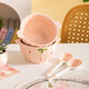 Girly Heart Strawberry Double-Eared Bowl and Spoon Thickened Soup Bowl Salad Bowl Rice Bowl Household Bowl High-Looking Underglaze Color Tableware Light Pink Strawberry Double-Eared Bowl (1 Bowl 1 Spoon) 2-piece Set