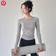 Lulu Lulu's same sports top women's spring and summer slim round neck quick-drying running Pilates training fitness wear long CX-516 light gray L