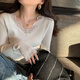 Yu Zhaolin (YUZHAOLIN) lace knitted bottoming shirt for women autumn and winter new warm top with fungus edge v-neck sweater white one size