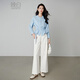Late White Exclusive 2025 Autumn Design Top with Waist Belt Slim Elegant Shirt for Women Light Blue L
