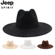 JEEP SPIRIT9.5cm big brim British style hat wide brim European and American jazz hat simple felt hat classic retro woolen hat for men and women white (buckle belt) one size fits all (56-60cm) brim width 9.5cm