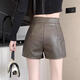 New style small leather shorts for women in autumn and winter, new black American shorts, versatile high-waisted, A-line European goods, black L (recommended 105-110 Jin Jin equals 0.5 kg)