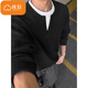 Cotton heavy fake two-piece Henry collar sweatshirt for men spring and autumn 2025 new loose simple casual bottoming shirt top X88 black regular high quality 33 2XL 140-160Jin Jin is equal to 0.5 kg