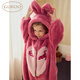 Gukoo Children's Pajamas Winter Coral Velvet Warm New Cute Bunny Girls Hooded Homewear Jumpsuit D Jumpsuit 110cm