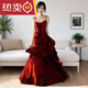 Shantou Lincun red ruffled fishing skirt high-end mermaid ruffled slim suspender dress birthday cocktail dress long red S