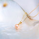 Half a grain of 18K gold natural freshwater pearl pendant, 925 silver necklace, Korean single pendant for women, round strong light, white pearl gold base + silver gold-plated chain 11-12mm