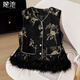 She pool V-neck vest 2025 autumn new women's new Chinese style retro single-breasted loose style stacked vest black gold one size