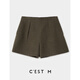 C EST M丨M1U style show intellectual style Exquisite and elegant wool pleated midi skirt & bud shorts Cuban brown green (shorts) S Ready in stock
