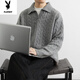 Playboy (PLAYBOY) twist long-sleeved sweater men's autumn and winter lazy style Henry collar American retro knitted versatile POLO shirt men's black M