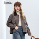 Betu Women's 2025 Winter New Short Jacket High-Quality Winter Barn Style Sheep Wool Jacket Women 2511T30 Mocha Color XS