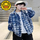 G.duck children's clothing boys' autumn shirts spring and autumn 2025 new style medium and large children handsome boys autumn plaid shirt trendy blue spring and autumn 120 cm