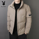 Playboy cotton coat men's winter Korean style trendy and handsome versatile down cotton coat thickened warm stand collar Jinjiang cotton-padded jacket 005 Khaki XL 120-135Jin Jin is equal to 0.5 kg