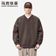 Mark Huafei Henry Collar Sweatshirt for Boys Spring and Autumn American Trendy and Handsome Splicing Casual Versatile Loose Top Men's Pullover Dark Brown Velvet M (110-130Jin Jin is equal to 0.5kg)
