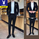 Playboy casual suit suit for men, Korean style slim fit high-end suit, full set of men's trendy jacket, handsome men's suit, mature black suit + trousers, one button M 165 recommended 90-105 Jin Jin equals 0.5 kg