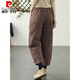 Pierre Cardin 2026 new solid color diamond white duck down buckle casual cotton pants for women thickened warm down pants for women's winter outer wear coffee color L recommended 140Jin Jin equal to within 0.5 kg