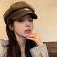 Duokeyu beret hat women's octagonal hat newsboy hat fashionable style big head circumference 2025 new autumn and winter high-looking woolen leather retro beret black