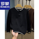 Romon two-button Henry collar sweater men's autumn and winter trendy long-sleeved bottoming shirt men's fake two-piece sweater black L 170