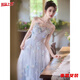 Shisi Tubeless Evening Dress for Women New Style Light Luxury Niche High-end Beautiful Adult Ceremony Banquet Host Feeling Gray 2XL Recommended 125-135 Jin Jin is equal to 0.5 kg