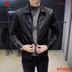 Pierre Cardin leather jacket new style velvet thickened men's jacket casual Korean style slim leather jacket handsome lapel motorcycle black thin 2XL 130-145Jin Jin is equal to 0.5 kg